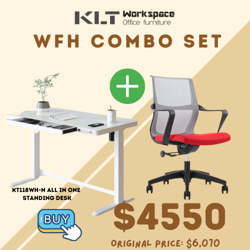 WFH COMBO SET 2 Essentials for Home Work - Lifting Desk and Chair Set (KT118-N + KH-145B-LP)